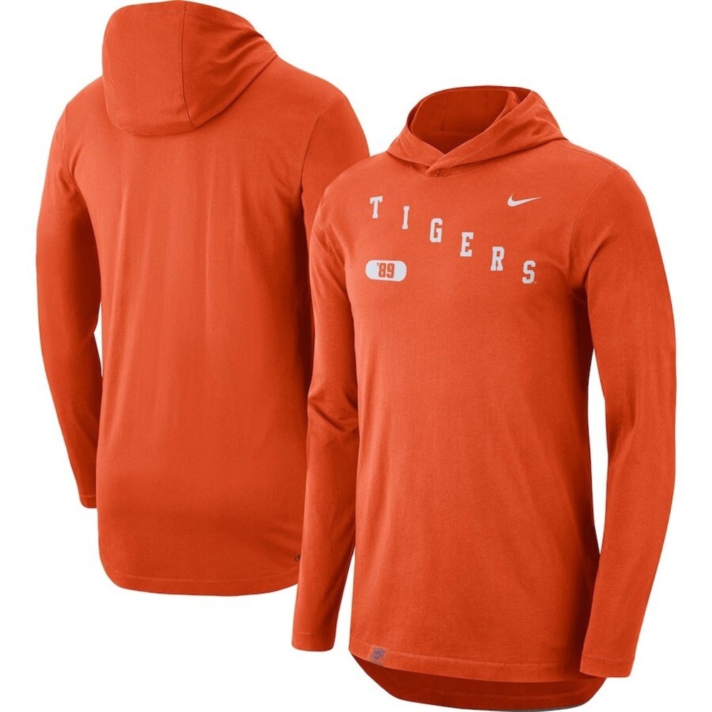 Nike Clemson Tigers Lightweight Hoodie Shirt Mens Medium Orange Dri-Fit New